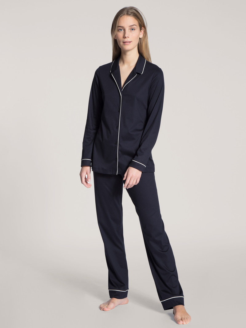 Calida Night Lovers Pyjama Buttoned Nachtwäsche Damen Dunkelblau | 57248-JYTZ