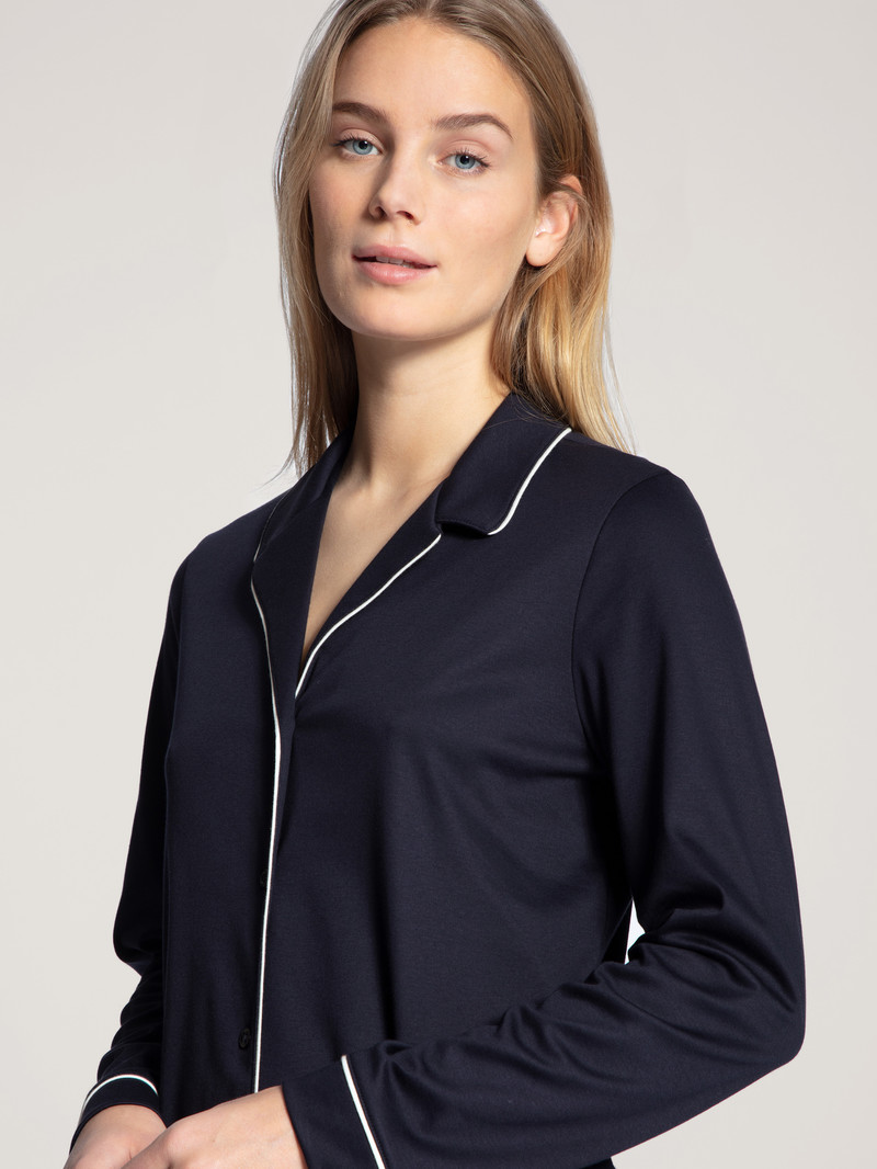 Calida Night Lovers Pyjama Buttoned Nachtwäsche Damen Dunkelblau | 57248-JYTZ