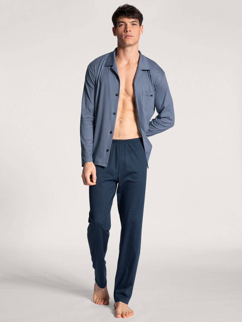 Calida Relax Choice Pyjama Buttoned Nachtwäsche Herren Indigo | 51602-UAQC