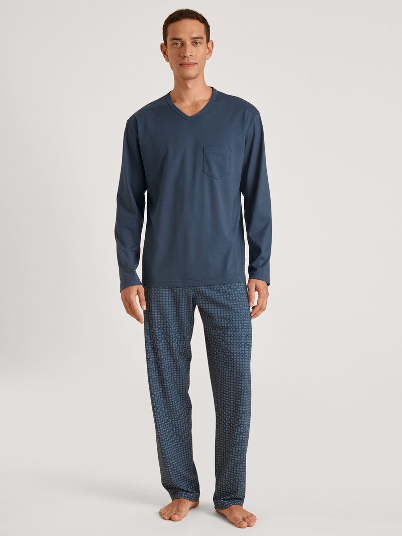 Calida Relax Imprint 1 Pyjama Nachtwäsche Herren Blau | 47869-QKJI