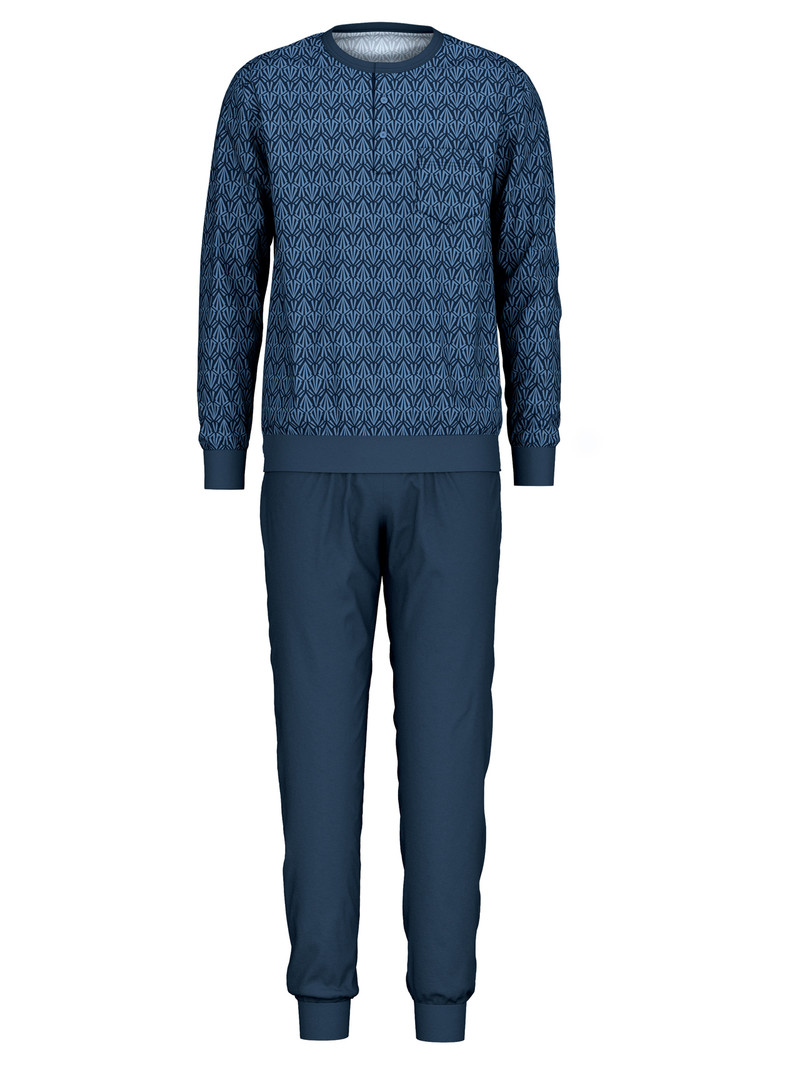 Calida Relax Imprint 2 Pyjama With Cuff Nachtwäsche Herren Blau | 06529-UIWP