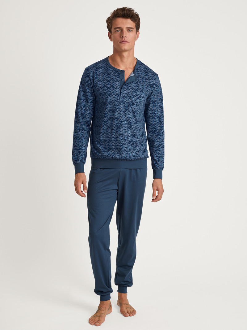 Calida Relax Imprint 2 Pyjama With Cuff Nachtwäsche Herren Blau | 06529-UIWP