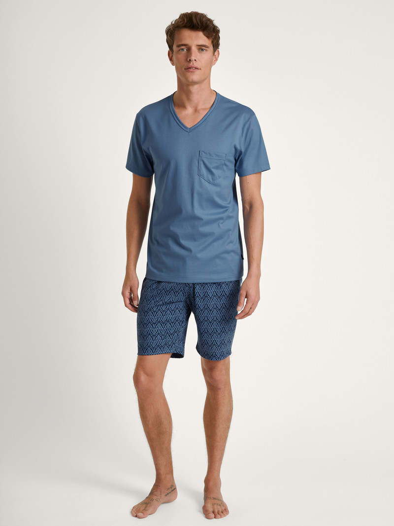 Calida Relax Imprint 2 Short Pyjama Nachtwäsche Herren Blau | 54137-AMCU