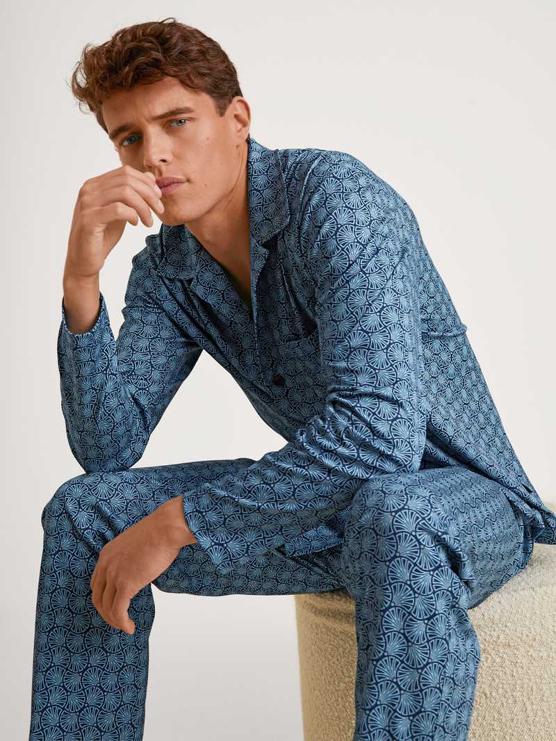 Calida Relax Streamline 2 Pyjama Buttoned Nachtwäsche Herren Blau | 09315-QGCD