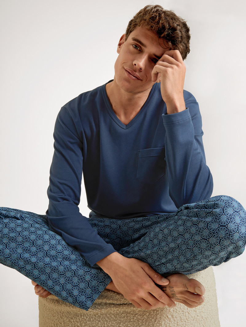 Calida Relax Streamline 2 Pyjama Nachtwäsche Herren Blau | 40612-FBCY