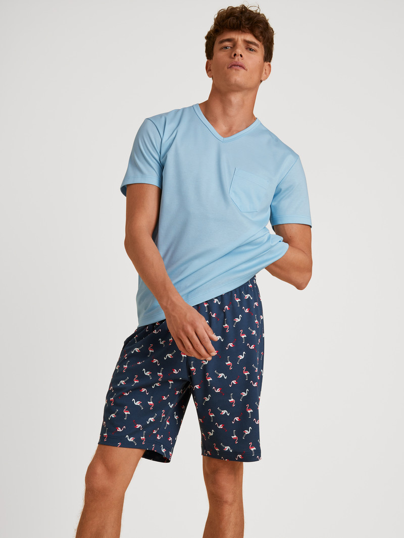 Calida Relax Streamline 6 Short Pyjama Nachtwäsche Herren Blau | 65180-BSZT