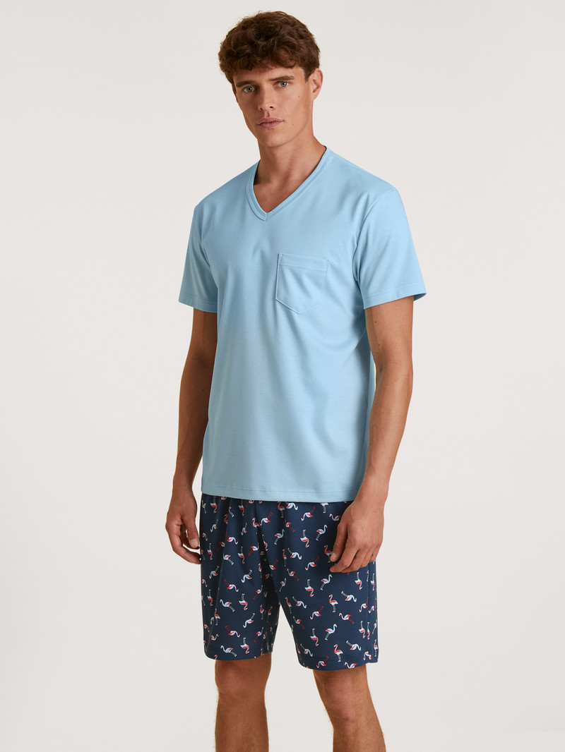 Calida Relax Streamline 6 Short Pyjama Nachtwäsche Herren Blau | 65180-BSZT