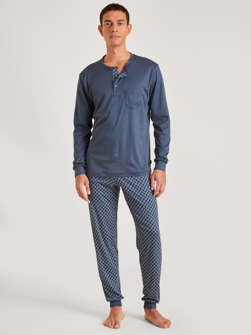 Calida Relax Superlight Pyjama With Cuff Nachtwäsche Herren Indigo | 68541-EHQP