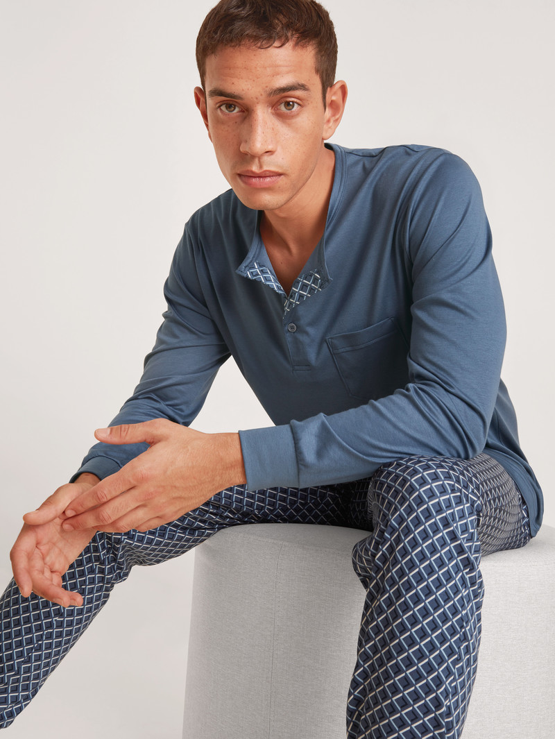 Calida Relax Superlight Pyjama With Cuff Nachtwäsche Herren Indigo | 68541-EHQP