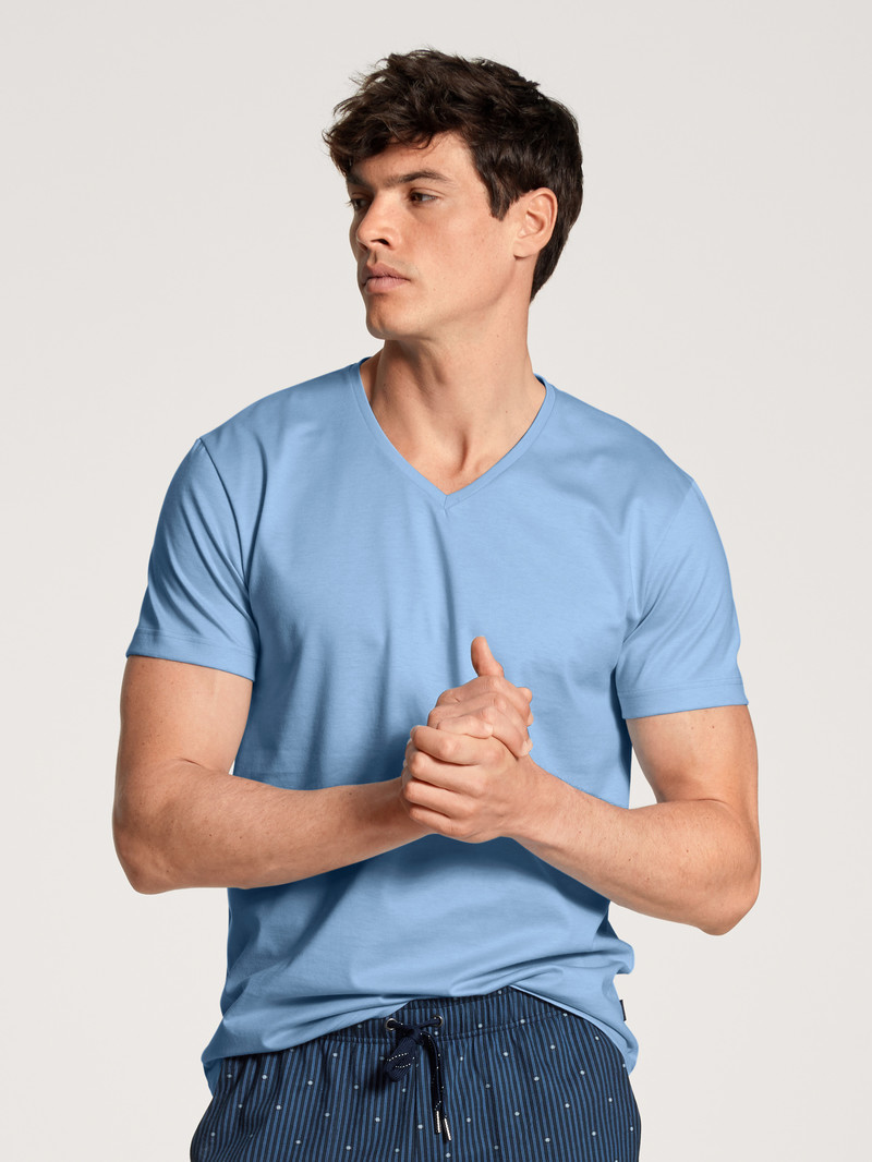 Calida Remix Basic Sleep V-shirt Nachtwäsche Herren Blau | 83196-BADM