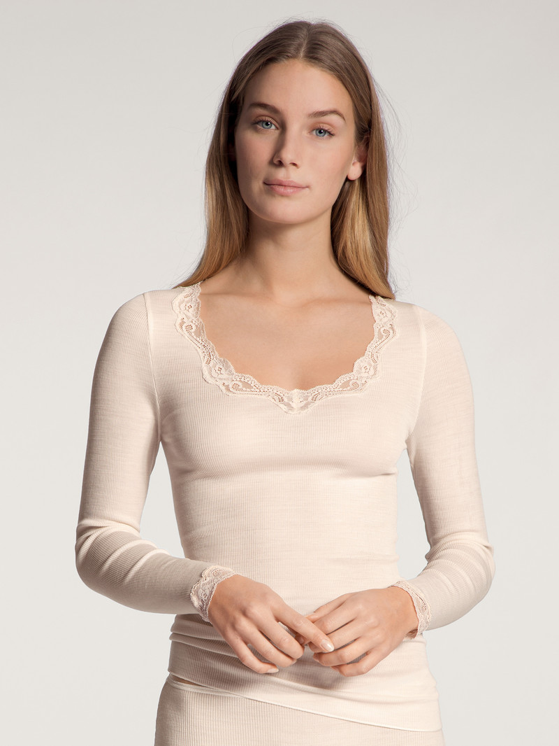 Calida Richesse Lace Shirt Long Sleeve Unterwäsche Damen Hell | 64015-WUPL