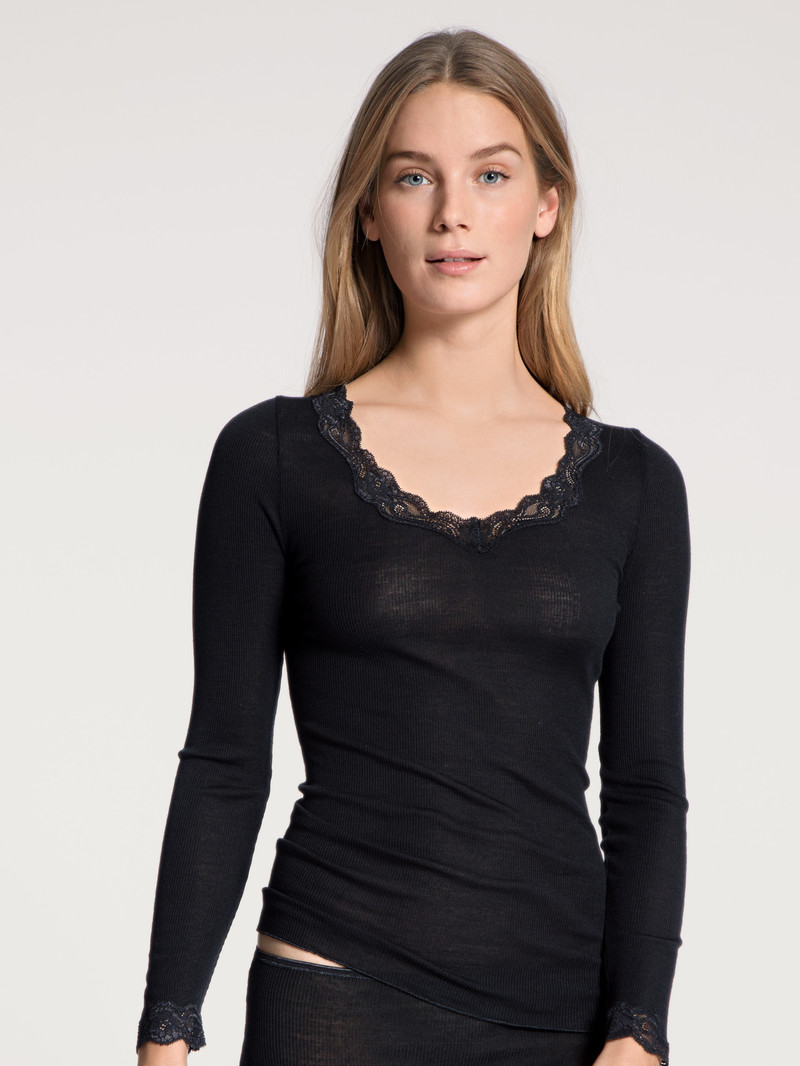 Calida Richesse Lace Shirt Long Sleeve Unterwäsche Damen Ws Schwarz | 05716-XTFZ