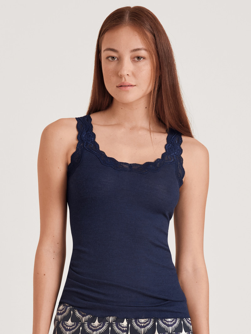 Calida Richesse Lace Tank Top Unterwäsche Damen Blau | 07258-WURO