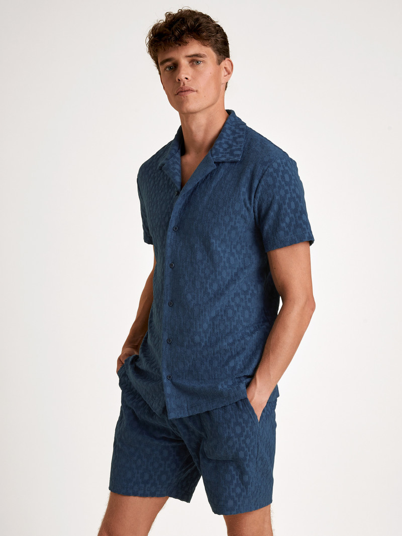 Calida Rmx Lounge Holiday Short Shirt With Button Facing Loungewear Herren Blau | 73401-IYBR