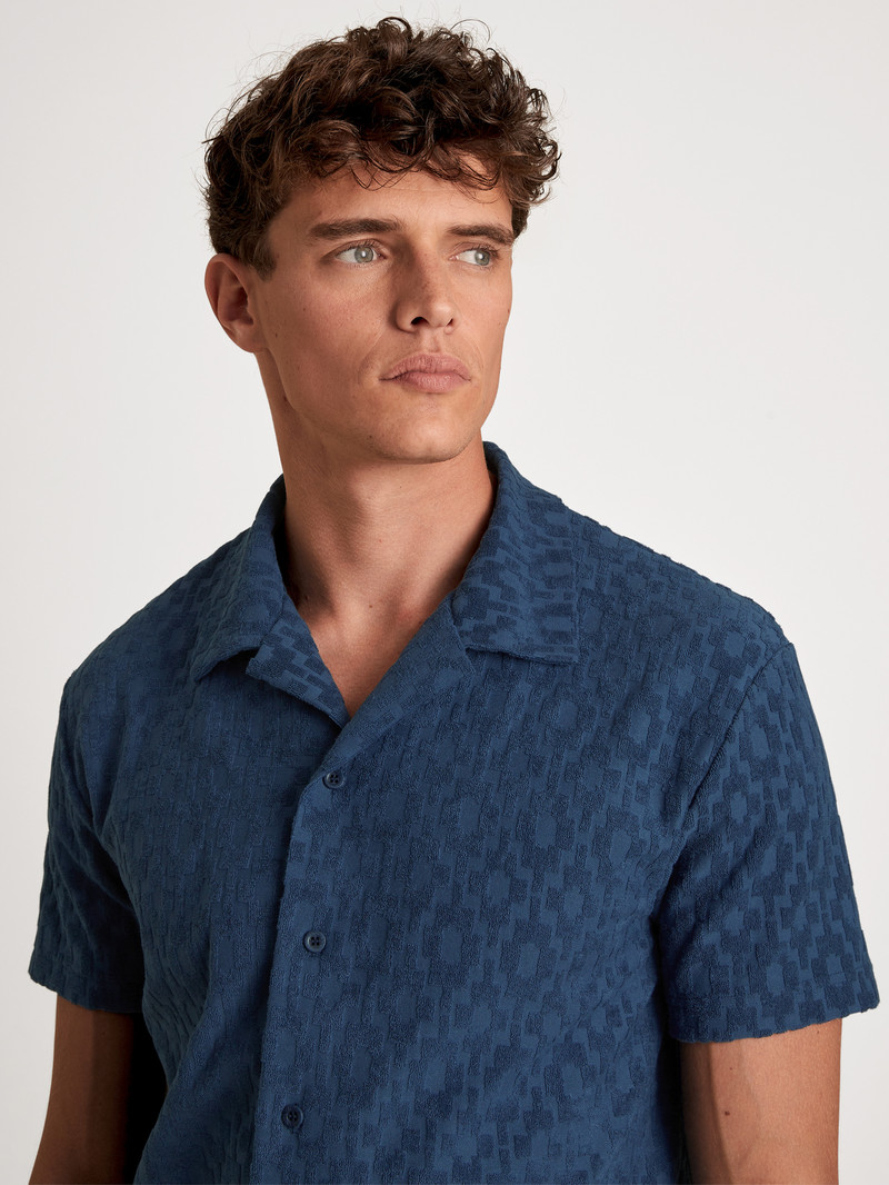 Calida Rmx Lounge Holiday Short Shirt With Button Facing Loungewear Herren Blau | 73401-IYBR