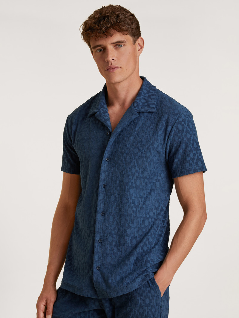 Calida Rmx Lounge Holiday Short Shirt With Button Facing Loungewear Herren Blau | 73401-IYBR