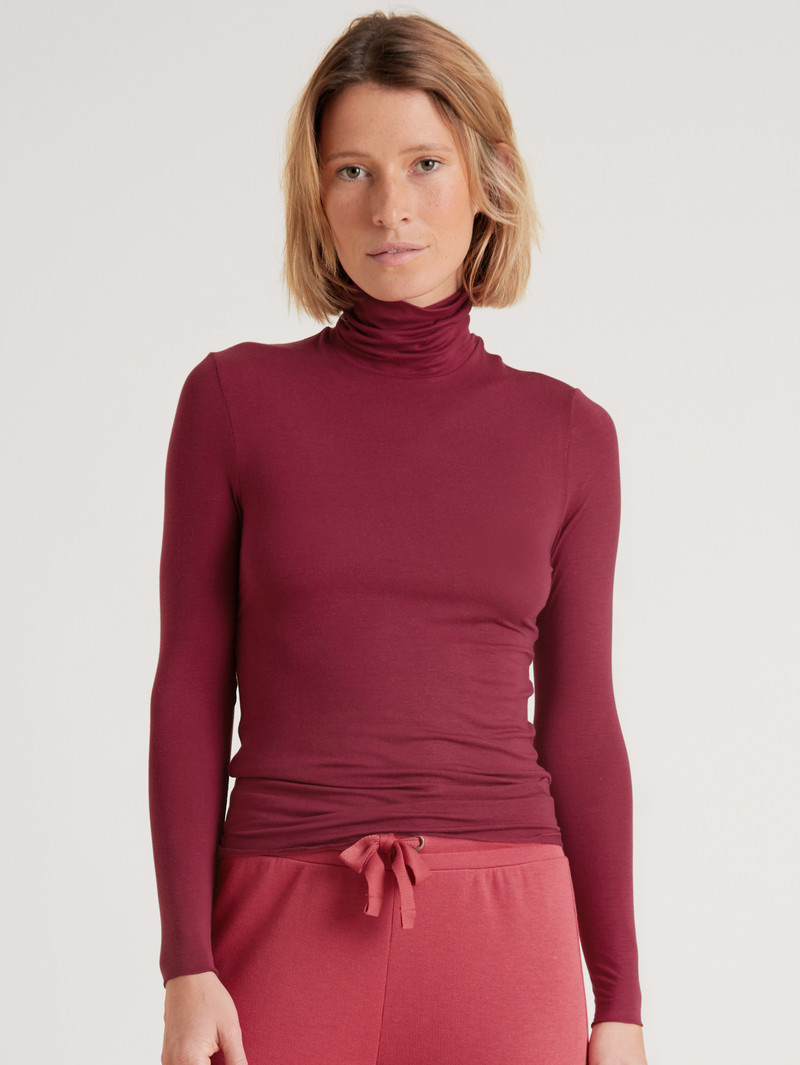 Calida Second Skin Shirt Long-sleeve Loungewear Damen Rot | 41859-BOLP