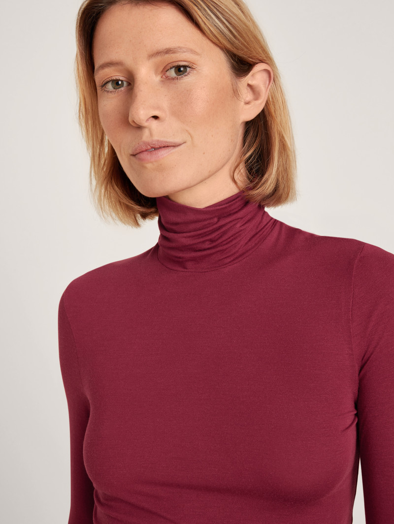 Calida Second Skin Shirt Long-sleeve Loungewear Damen Rot | 41859-BOLP