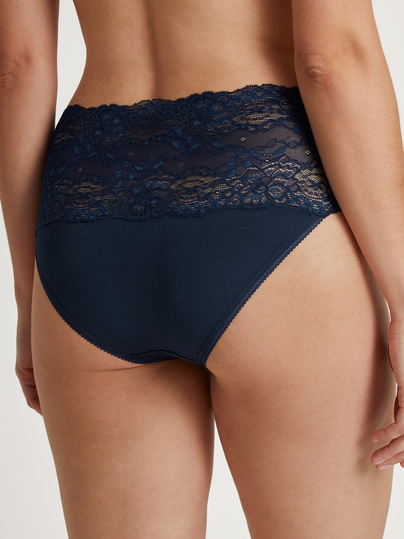 Calida Sensual Secrets High-waisted Briefs With Lace Waistband Unterwäsche Damen Blau | 09285-UDJO