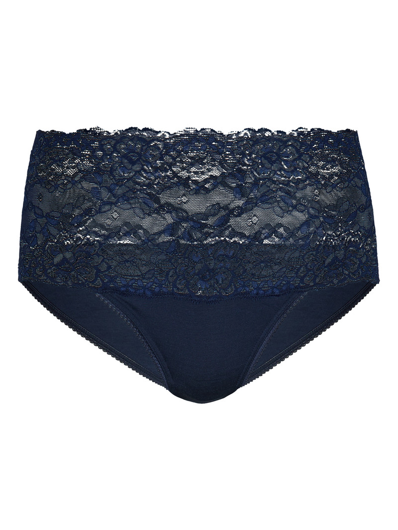 Calida Sensual Secrets High-waisted Briefs With Lace Waistband Unterwäsche Damen Blau | 09285-UDJO