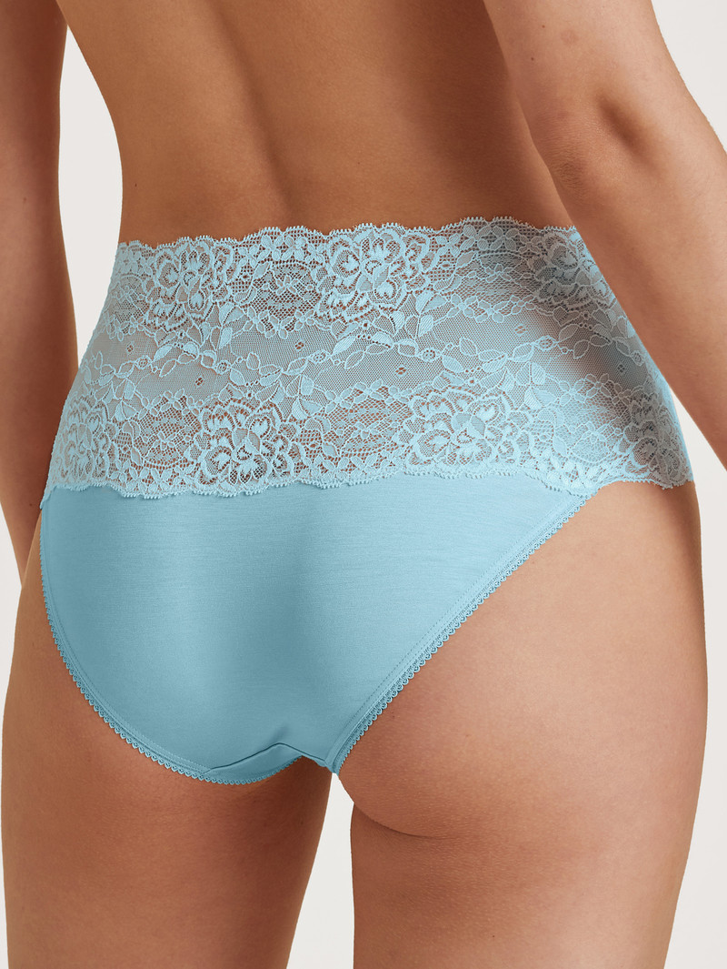 Calida Sensual Secrets High-waisted Briefs With Lace Waistband Unterwäsche Damen Blau | 37410-QPJD