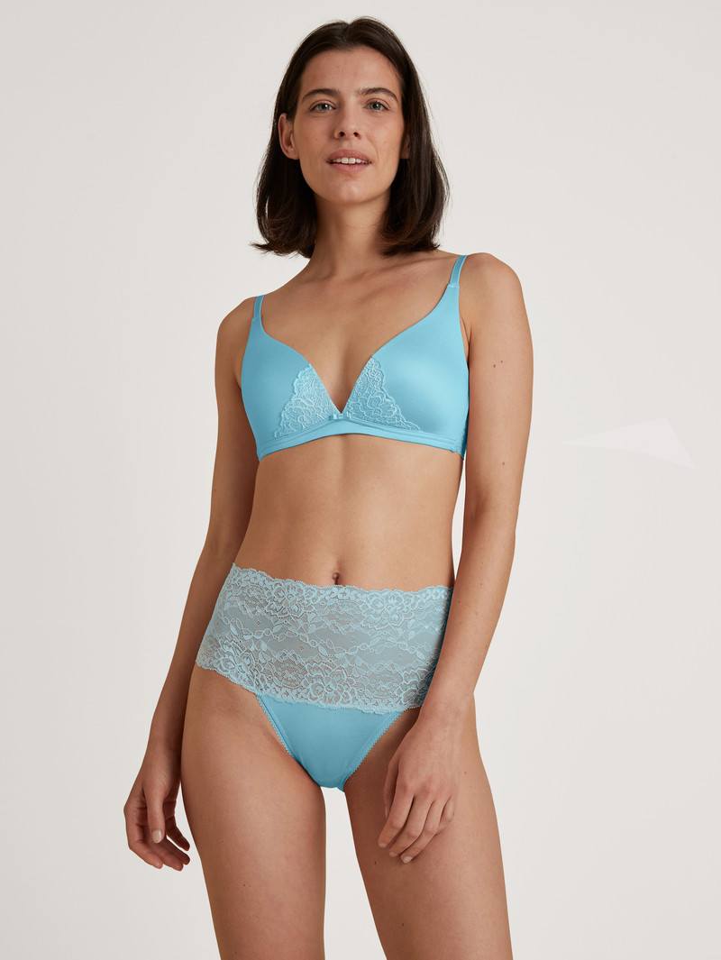 Calida Sensual Secrets High-waisted Briefs With Lace Waistband Unterwäsche Damen Blau | 37410-QPJD