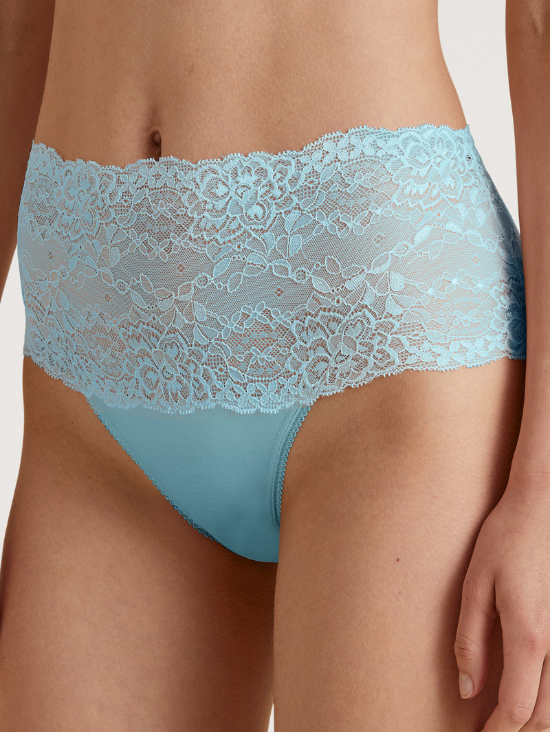 Calida Sensual Secrets High-waisted Briefs With Lace Waistband Unterwäsche Damen Blau | 37410-QPJD