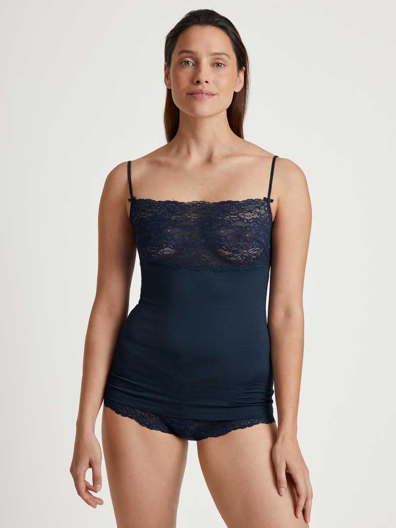 Calida Sensual Secrets Spaghetti Strap Top With Lace Unterwäsche Damen Blau | 89213-QPSZ