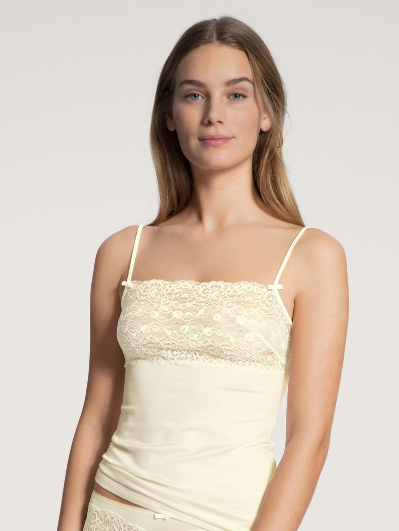 Calida Sensual Secrets Spaghetti Strap Top With Lace Unterwäsche Damen Alabaster Crème | 70328-VTNX