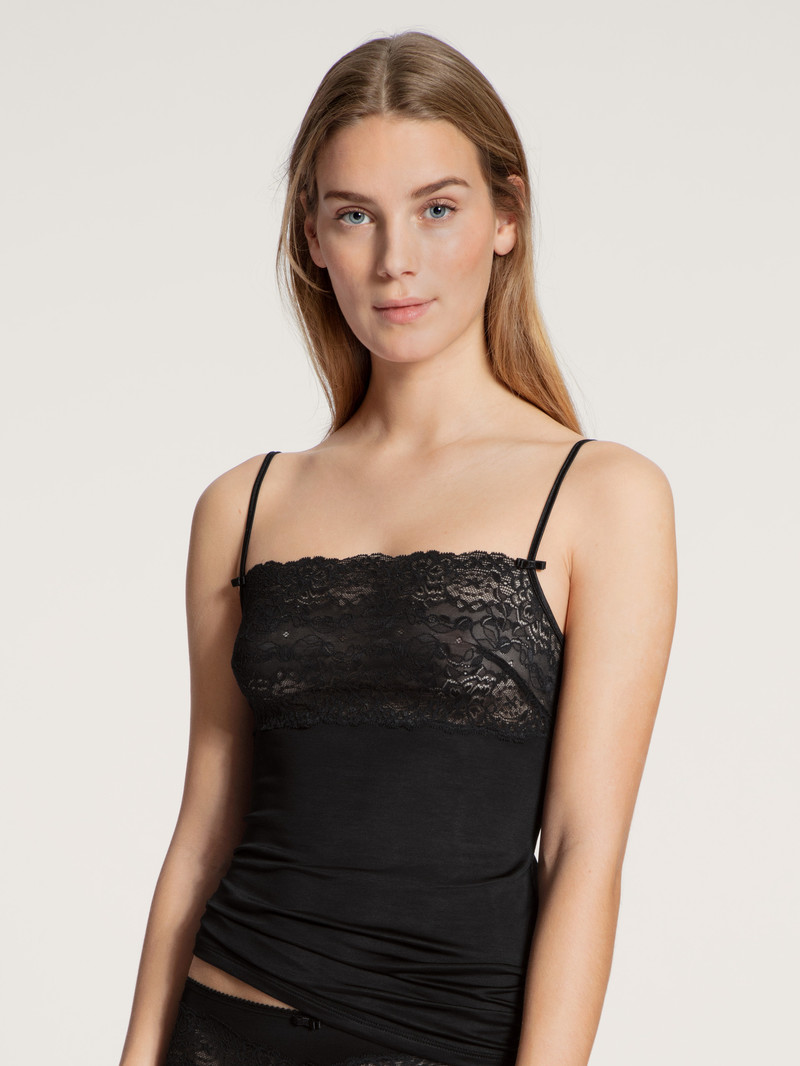 Calida Sensual Secrets Spaghetti Strap Top With Lace Unterwäsche Damen Schwarz | 04123-GRAO