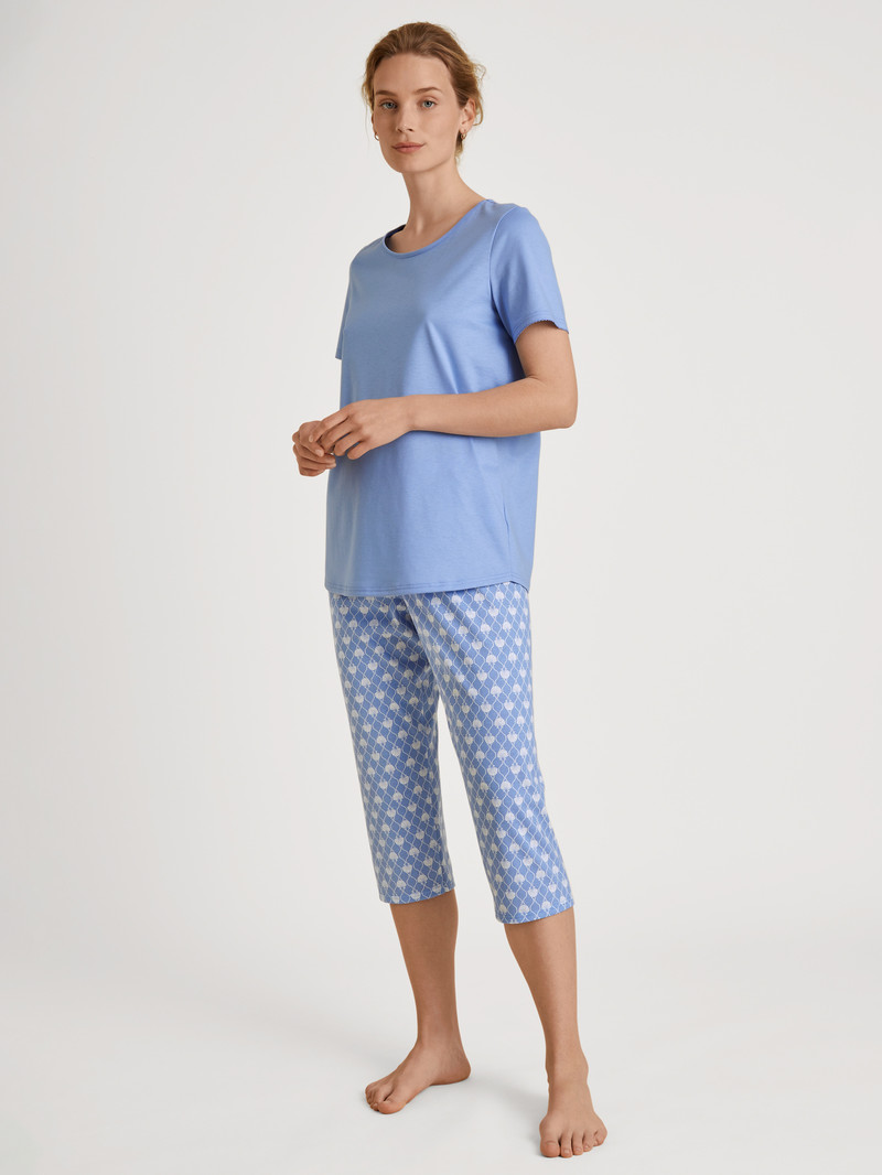 Calida Shell Nights 3/4 Pyjamas Nachtwäsche Damen Blau | 71384-RDVA