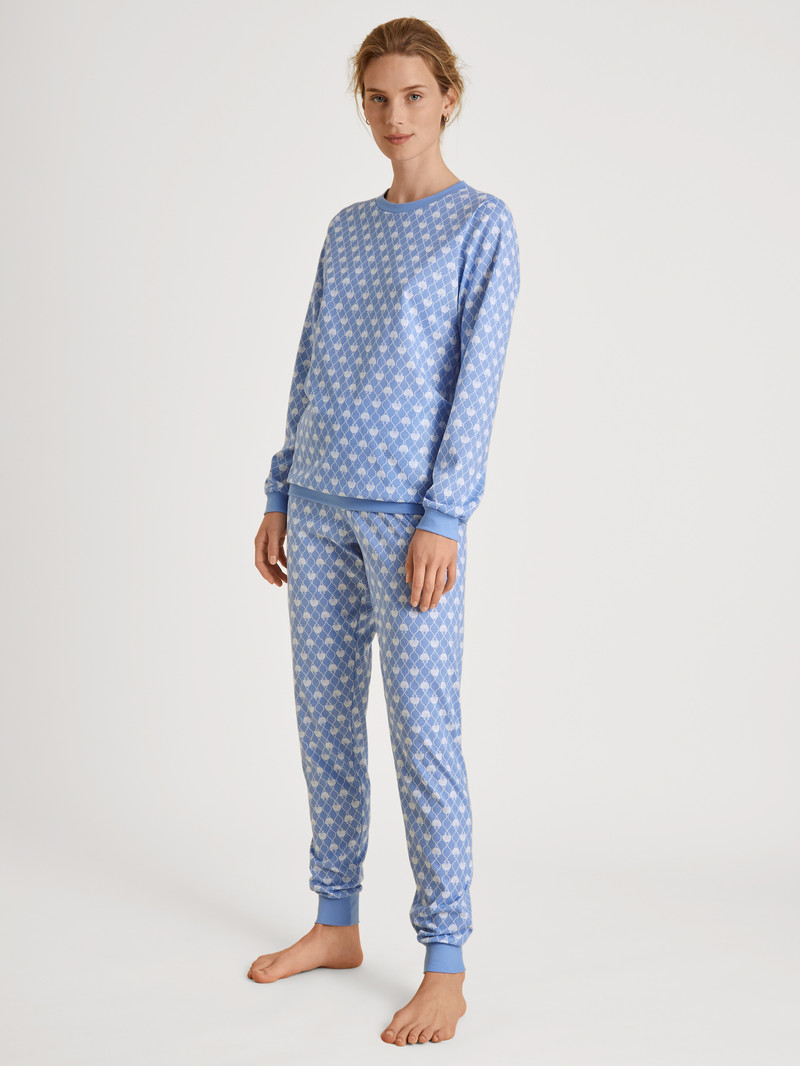 Calida Shell Nights Cuffed Pyjamas Nachtwäsche Damen Blau | 42103-ODQU