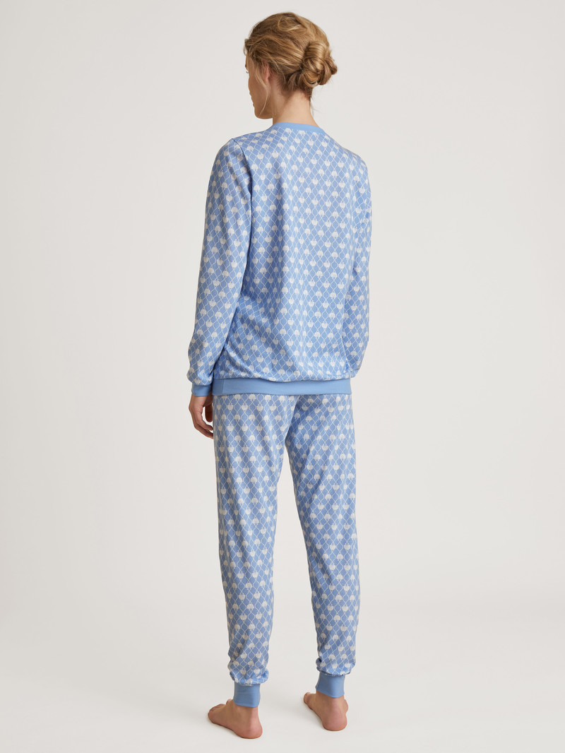 Calida Shell Nights Cuffed Pyjamas Nachtwäsche Damen Blau | 42103-ODQU