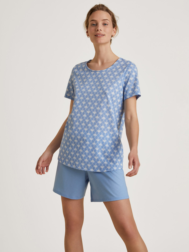 Calida Shell Nights Short Pyjama Nachtwäsche Damen Blau | 51296-BNTA