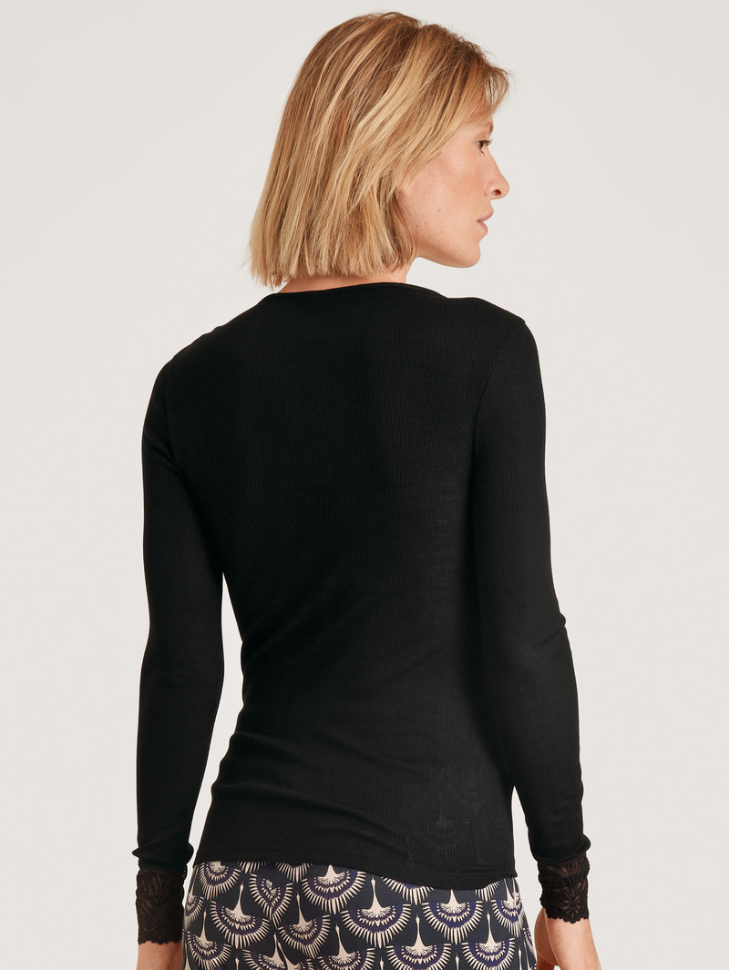 Calida Silky Wool Glam Shirt Long-sleeve Unterwäsche Damen Ws Schwarz | 17584-NQLV