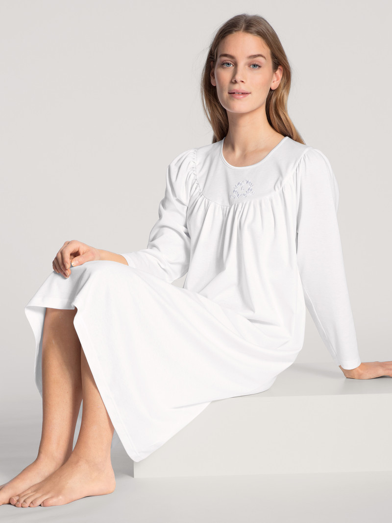 Calida Soft Cotton Nightdress, Length 110 Cm Nachtwäsche Damen Weiß | 97384-UXFI