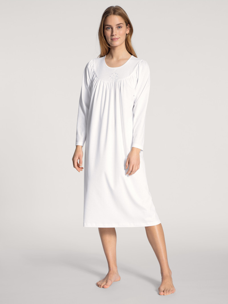 Calida Soft Cotton Nightdress, Length 110 Cm Nachtwäsche Damen Weiß | 97384-UXFI