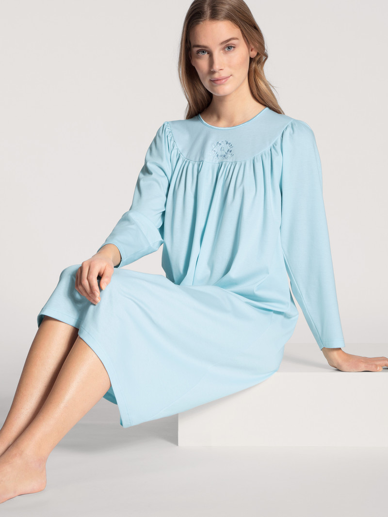 Calida Soft Cotton Nightdress, Length 110 Cm Nachtwäsche Damen Hellblau | 12608-CGMO