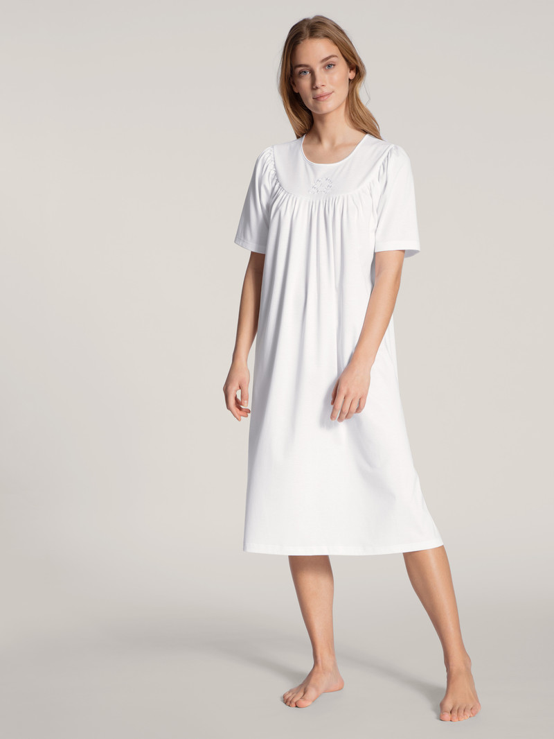 Calida Soft Cotton Nightdress, Length 110cm Nachtwäsche Damen Weiß | 62054-TUAI