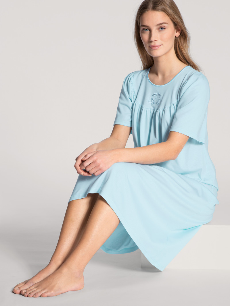 Calida Soft Cotton Nightdress, Length 110cm Nachtwäsche Damen Hellblau | 38197-KXWV