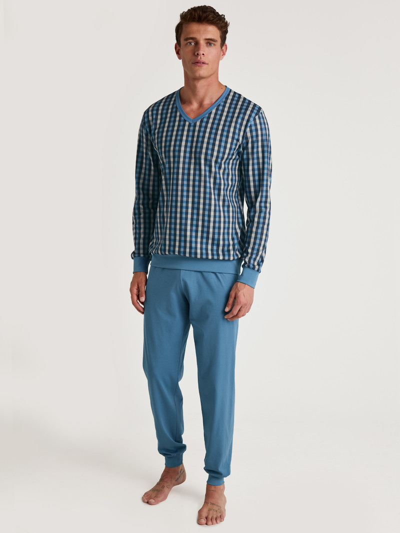 Calida Special Pyjama With Cuff Nachtwäsche Herren Blau | 67894-LQRG