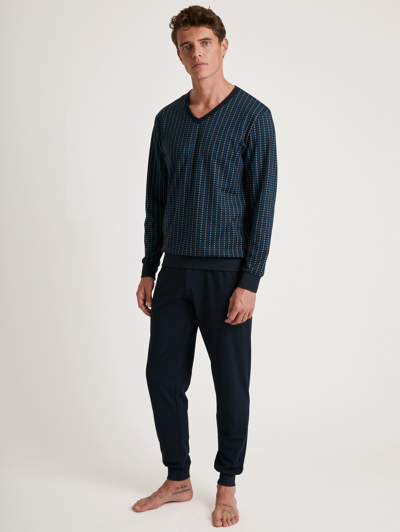 Calida Special Pyjama With Cuff Nachtwäsche Herren Blau | 74208-SCLM