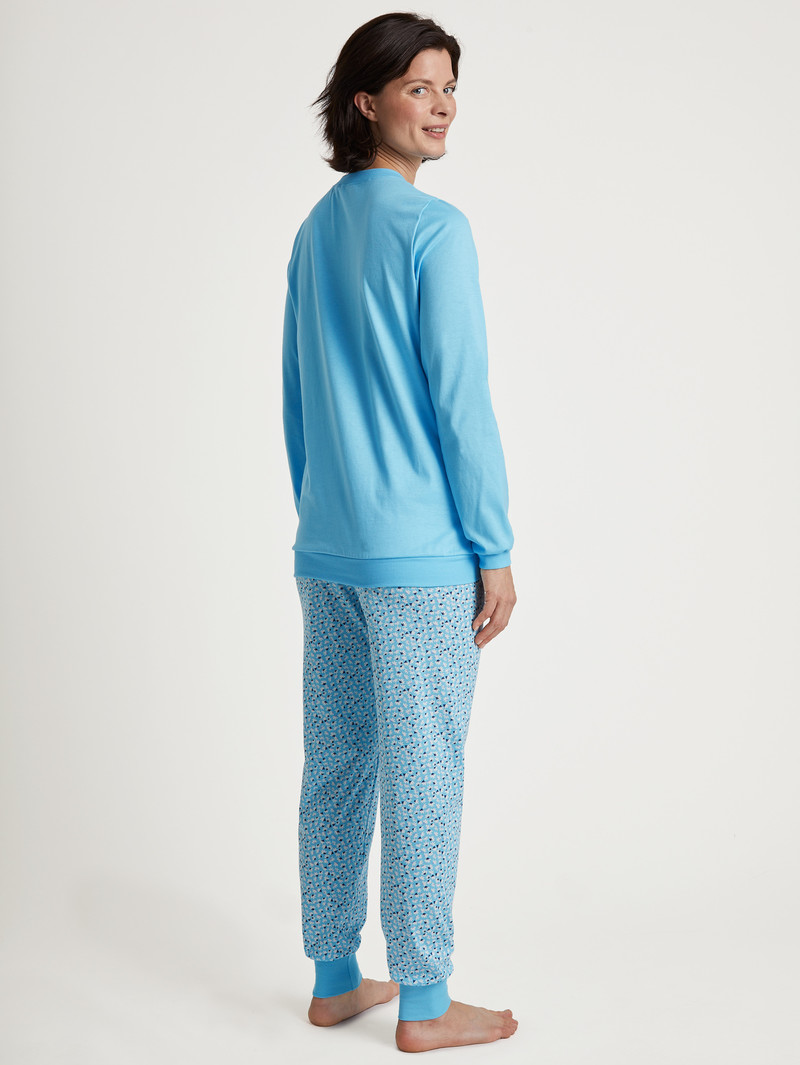 Calida Special Pyjama With Cuff Nachtwäsche Damen Blau | 87401-OXZI