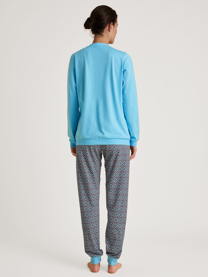 Calida Spring Nights Cuffed Pyjamas Nachtwäsche Damen Blau | 28163-UOYX