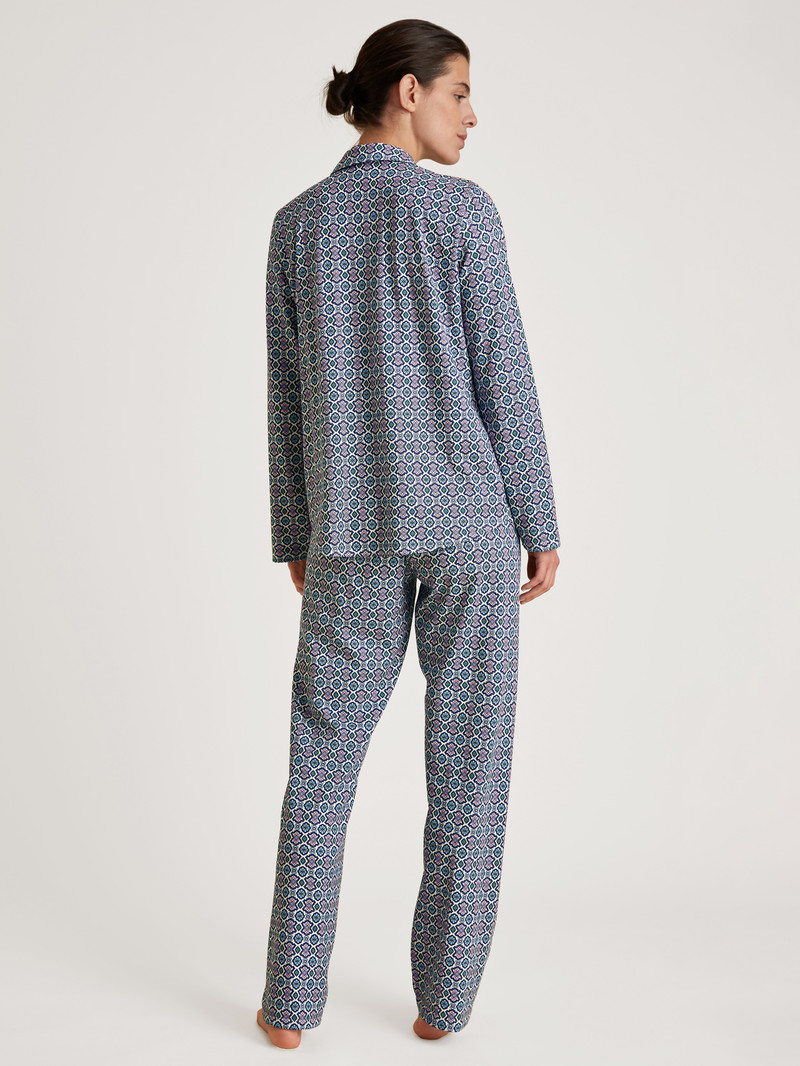 Calida Spring Nights Pyjamas, Buttoned Through Nachtwäsche Damen Blau | 95360-KMSL