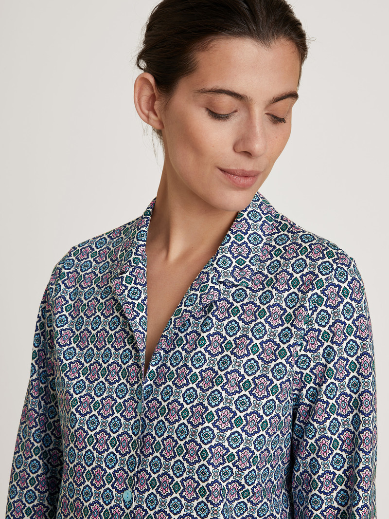 Calida Spring Nights Pyjamas, Buttoned Through Nachtwäsche Damen Blau | 95360-KMSL