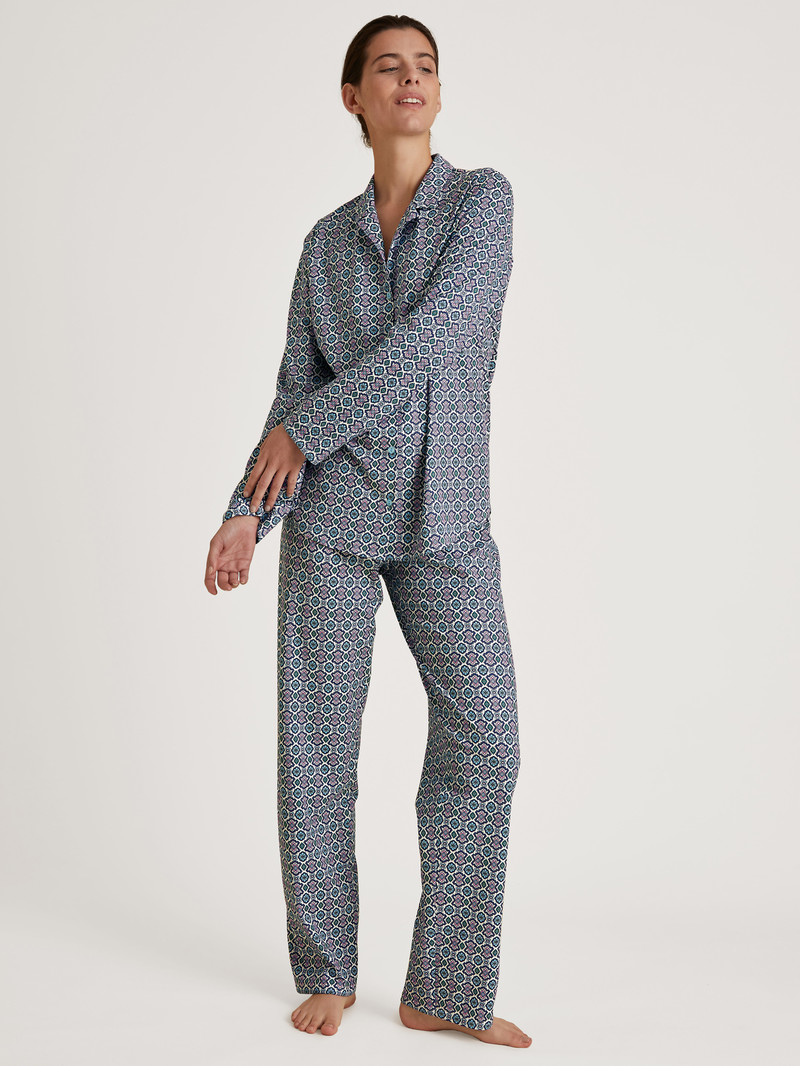 Calida Spring Nights Pyjamas, Buttoned Through Nachtwäsche Damen Blau | 95360-KMSL