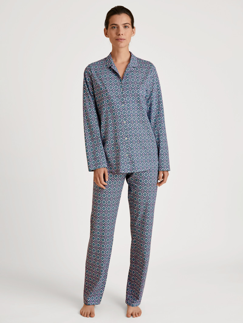 Calida Spring Nights Pyjamas, Buttoned Through Nachtwäsche Damen Blau | 95360-KMSL