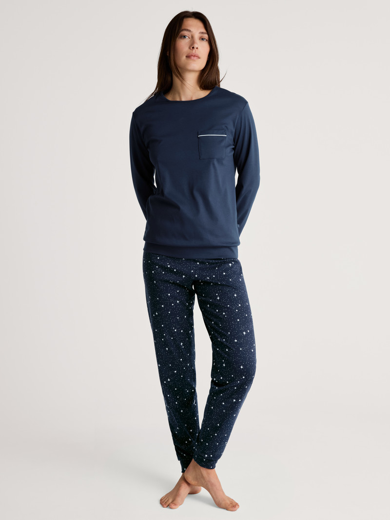 Calida Sweet Dreams Pyjama With Cuff Nachtwäsche Damen Blau | 60519-DJEZ