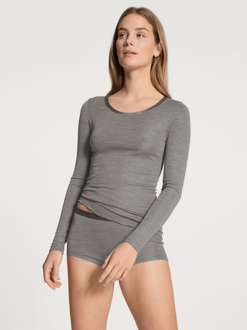 Calida True Confidence Shirt Long Sleeve Unterwäsche Damen Platin Melé_ | 26791-JKQU